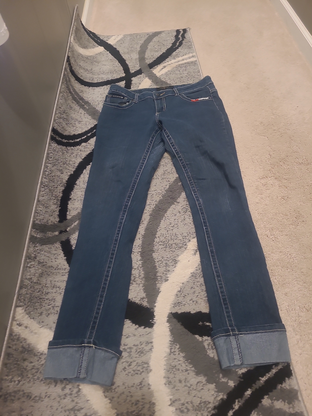 ROCAWEAR Womens 15 Dark Wash Cuffed Hem Jeans Embroidered